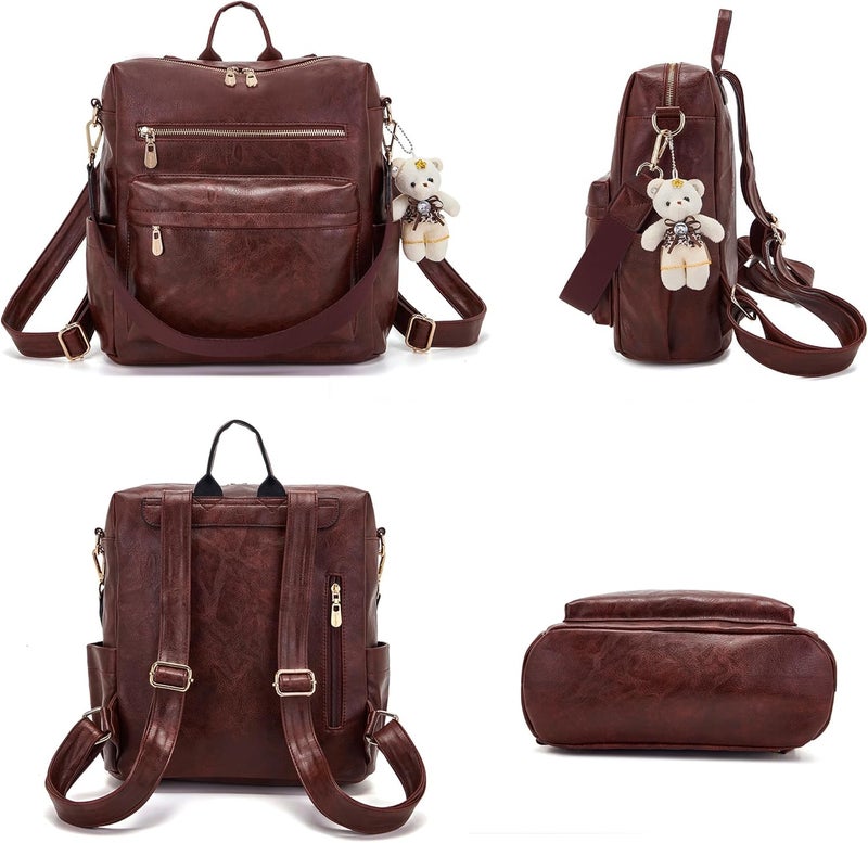 Soperwillton Women Backpack Purse Multipurpose Design Handbags Shoulder Bag PU Leather Travel bag Backpack Set 2pcs - Image 2